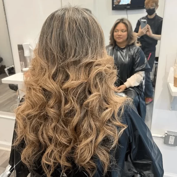 A woman having a light brown Blowout